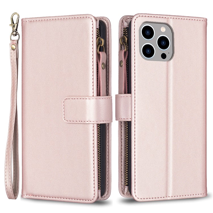 OEM iPhone 15 Pro Max Plånboksfodral Zipper Flip - Rosa Guld