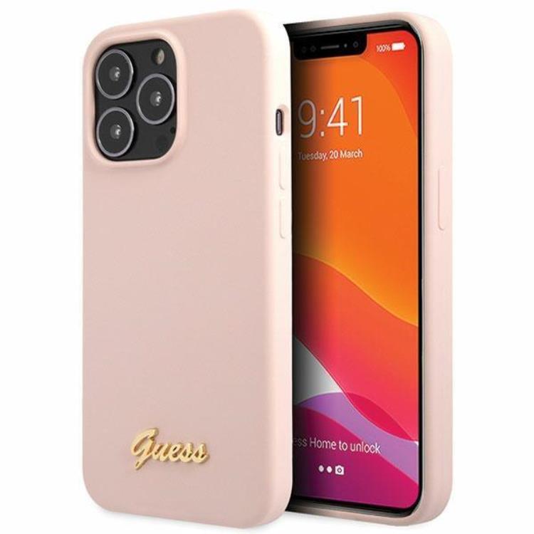 Guess Guess Mobilskal till iPhone 13 Pro Max Silicone Script Gold Logo - Ljusrosa
