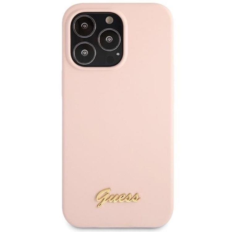 Guess Guess Mobilskal till iPhone 13 Pro Max Silicone Script Gold Logo - Ljusrosa