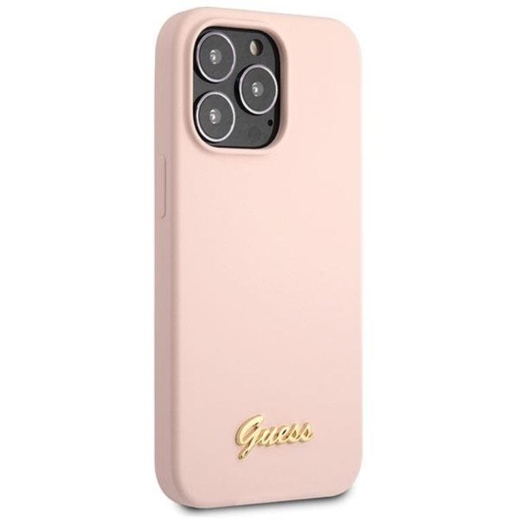 Guess Guess Mobilskal till iPhone 13 Pro Max Silicone Script Gold Logo - Ljusrosa