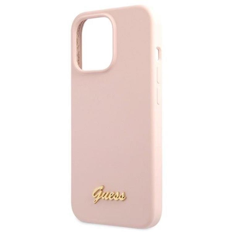 Guess Guess Mobilskal till iPhone 13 Pro Max Silicone Script Gold Logo - Ljusrosa