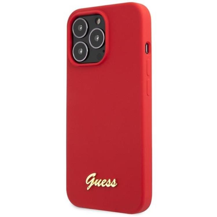 Guess Guess Mobilskal till iPhone 13 Pro Max Silicone Script Gold Logo - Röd