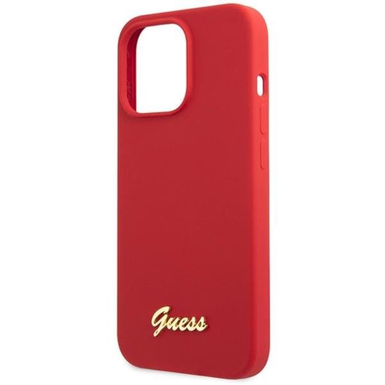 Guess Guess Mobilskal till iPhone 13 Pro Max Silicone Script Gold Logo - Röd