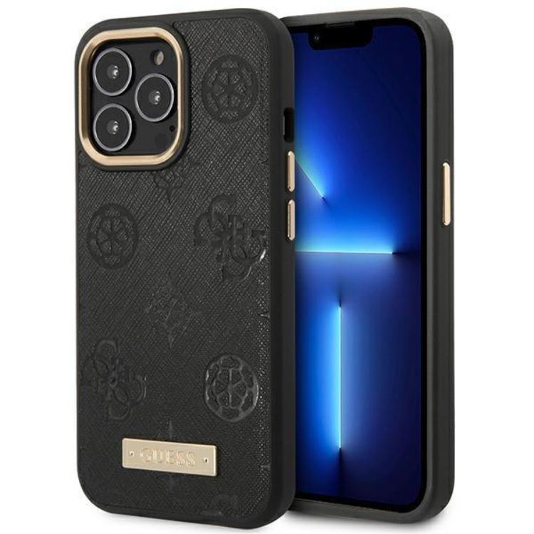 Guess Guess Mobilskal till iPhone 14 Pro Magsafe Peony Logo Plate - Svart