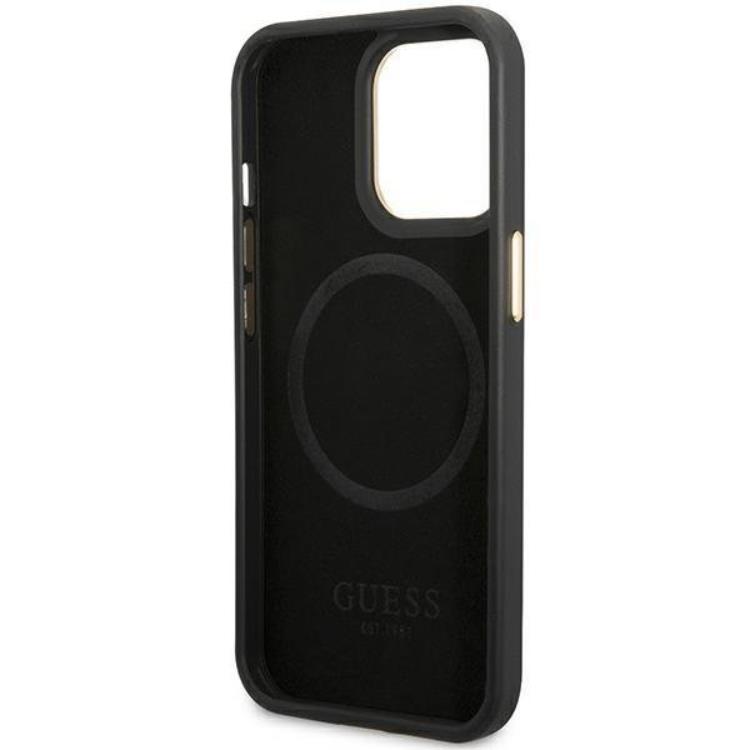 Guess Guess Mobilskal till iPhone 14 Pro Magsafe Peony Logo Plate - Svart