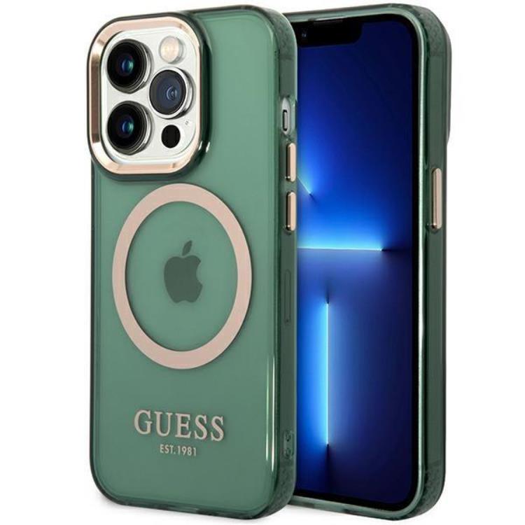 Guess Guess iPhone 14 Pro Mobilskal Magsafe Guld Outline - Khaki