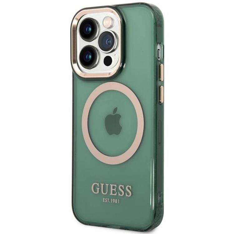 Guess Guess iPhone 14 Pro Mobilskal Magsafe Guld Outline - Khaki