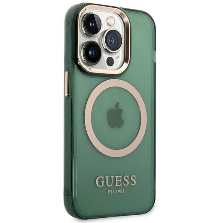 Guess Guess iPhone 14 Pro Mobilskal Magsafe Guld Outline - Khaki