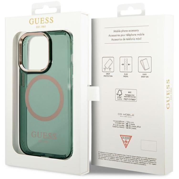 Guess Guess iPhone 14 Pro Mobilskal Magsafe Guld Outline - Khaki