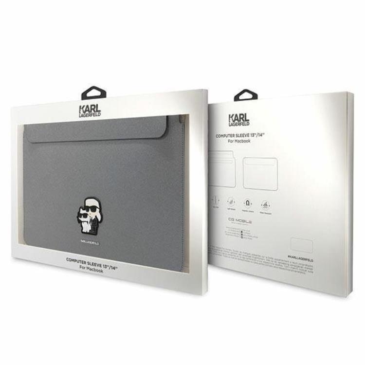 KARL LAGERFELD Karl Lagerfeld Datorfodral 16'' Saffiano Karl & Choupette - Silver