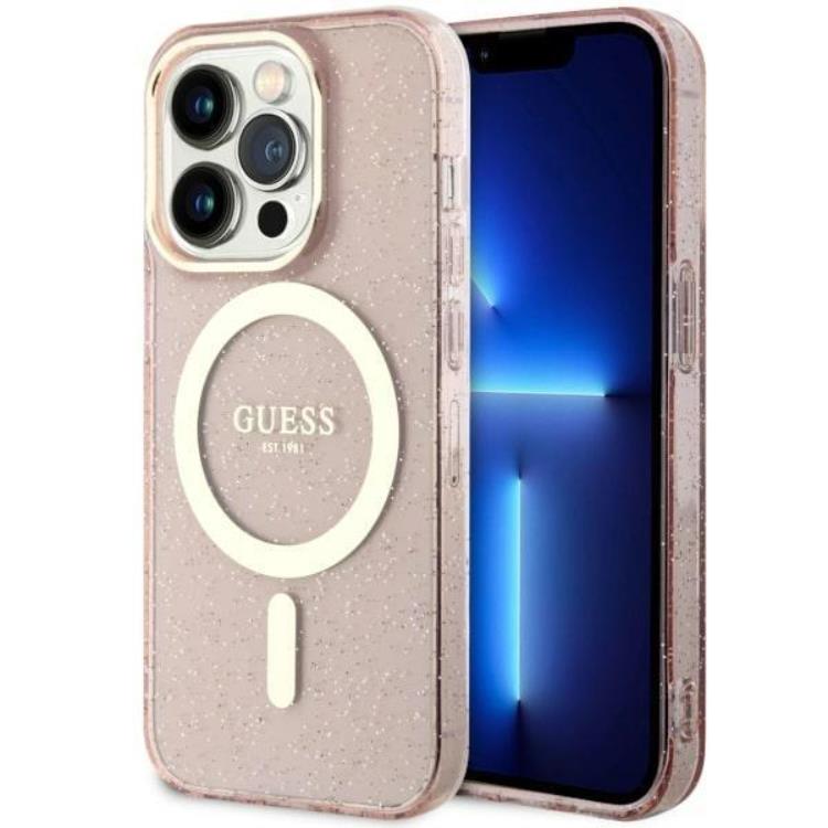 Guess Guess Mobilskal till iPhone 11/XR Magsafe Glitter Guld - Rosa
