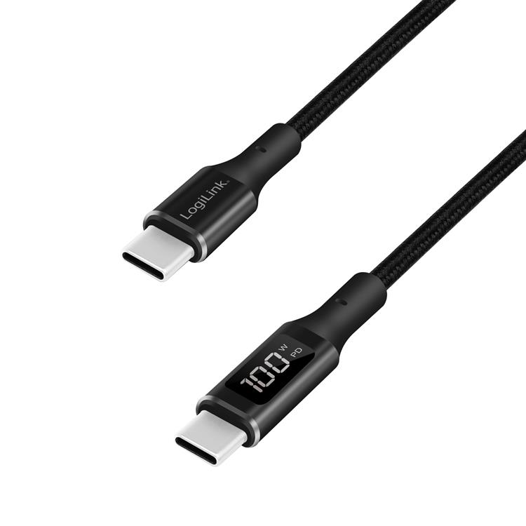LogiLink LOGILINK USB-C till USB-C kabel med display 100W 1m - Svart