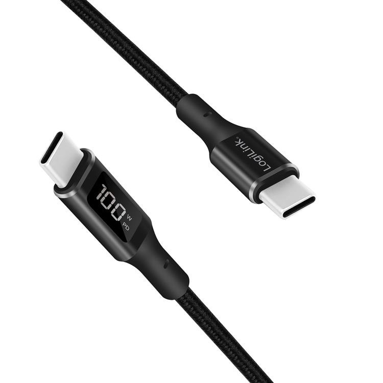 LogiLink LOGILINK USB-C till USB-C kabel med display 100W 1m - Svart