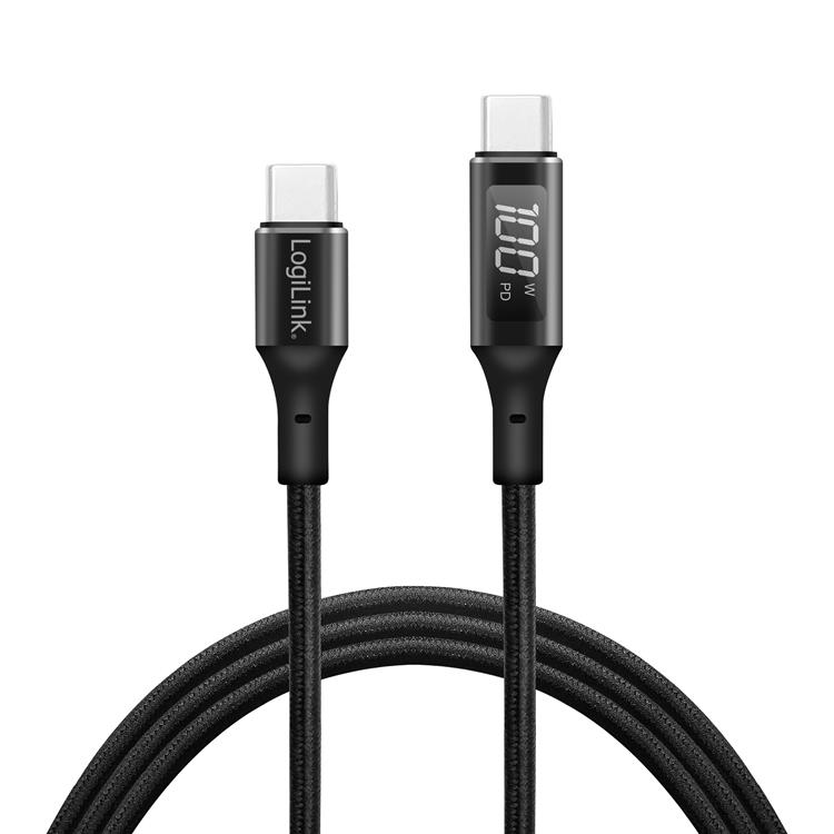 LogiLink LOGILINK USB-C till USB-C kabel med display 100W 1m - Svart