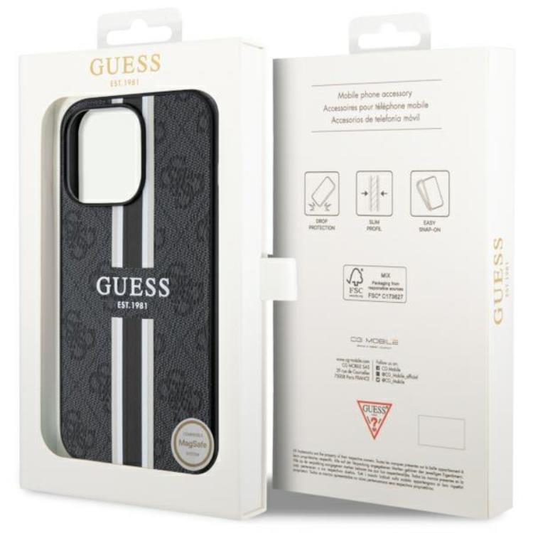 Guess Guess Mobilskal till iPhone 13 Pro/13 MagSafe Printed Stripes - Svart