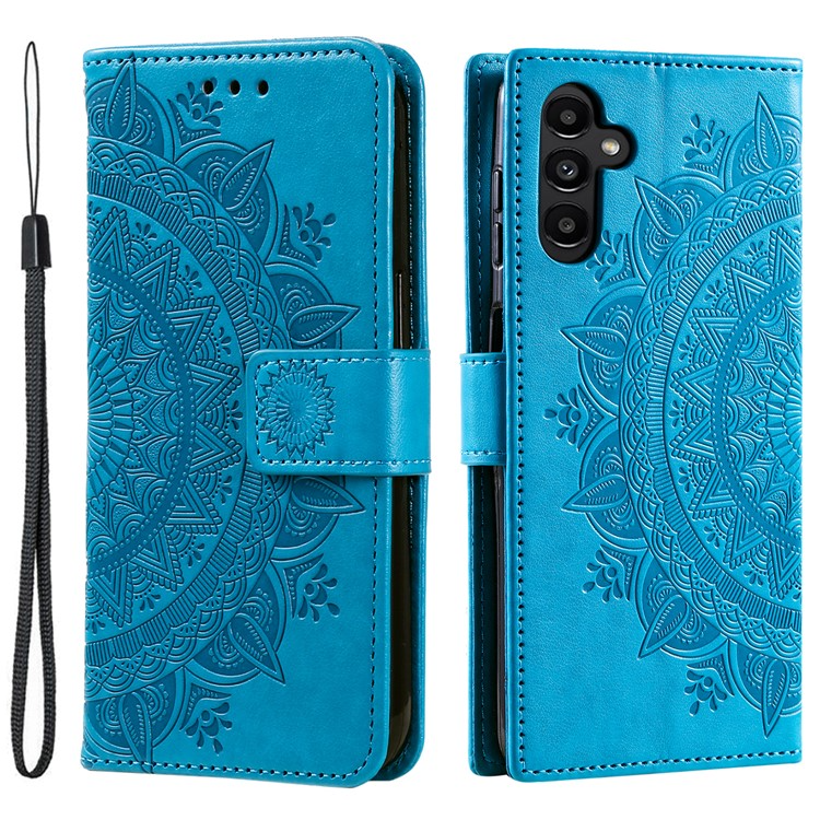 OEM Galaxy A24 4G Plånboksfodral Imprinted Mandala Flower - Blå