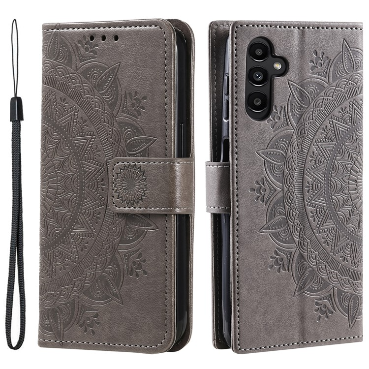 OEM Galaxy A24 4G Plånboksfodral Imprinted Mandala Flower - Grå