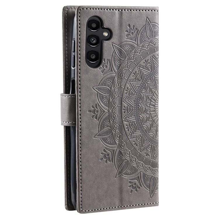 OEM Galaxy A24 4G Plånboksfodral Imprinted Mandala Flower - Grå