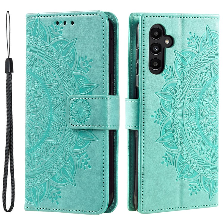 OEM Galaxy A24 4G Plånboksfodral Imprinted Mandala Flower - Grön