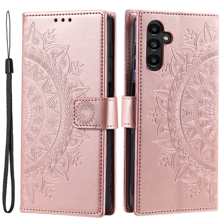 OEM Galaxy A24 4G Plånboksfodral Imprinted Mandala Flower - Rosa Guld