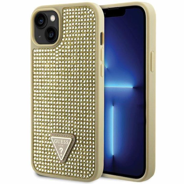 Guess Guess Mobilskal till iPhone 14 Rhinestone Triangle - Guld