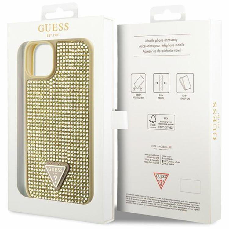 Guess Guess Mobilskal till iPhone 14 Plus Rhinestone Triangle - Guld