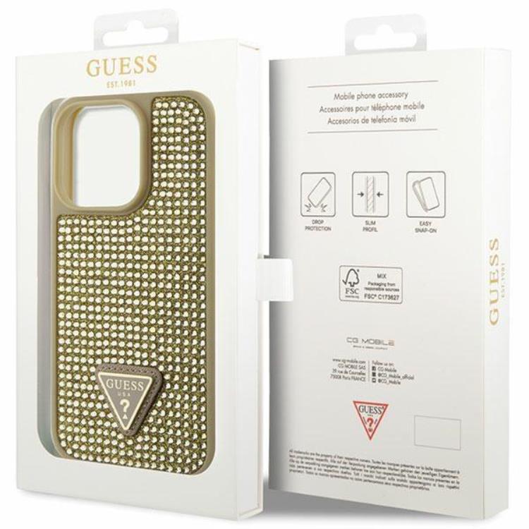 Guess Guess Mobilskal till iPhone 14 Pro Rhinestone Triangle - Guld