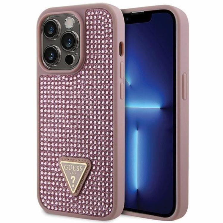 Guess Guess Mobilskal till iPhone 14 Pro Rhinestone Triangle - Rosa