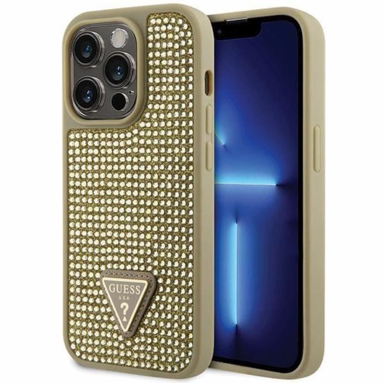 Guess Guess Mobilskal till iPhone 14 Pro Max Rhinestone Triangle - Guld