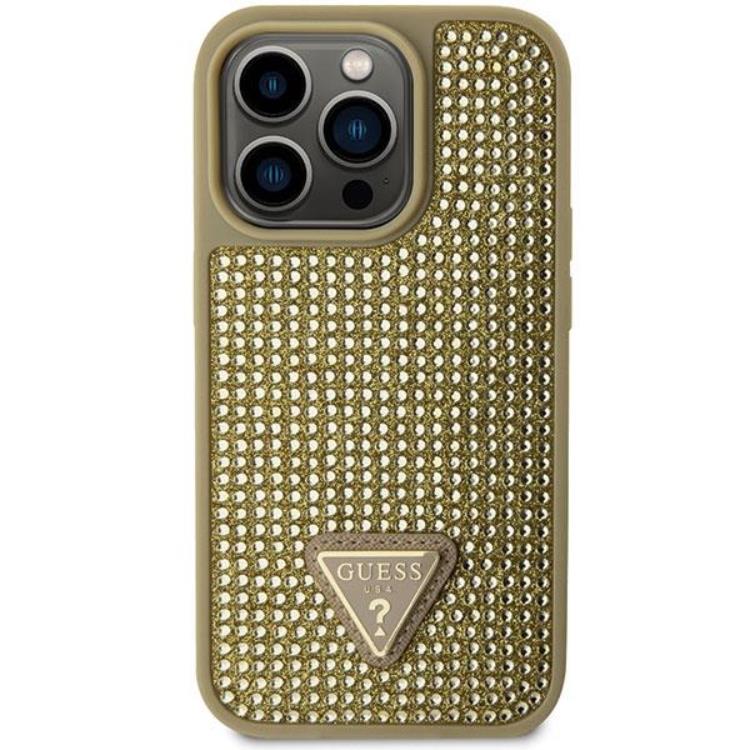 Guess Guess Mobilskal till iPhone 14 Pro Max Rhinestone Triangle - Guld
