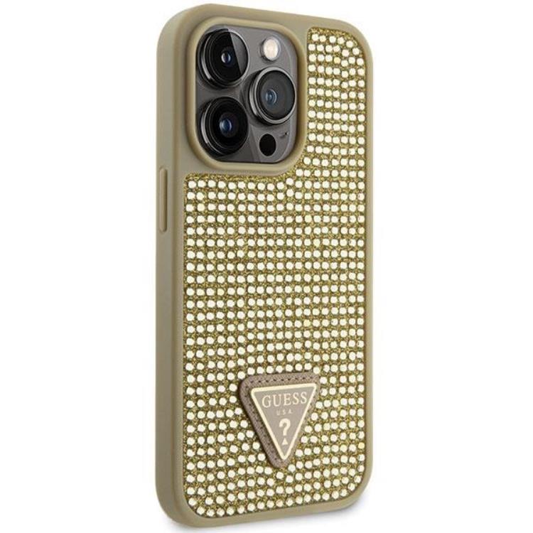 Guess Guess Mobilskal till iPhone 14 Pro Max Rhinestone Triangle - Guld