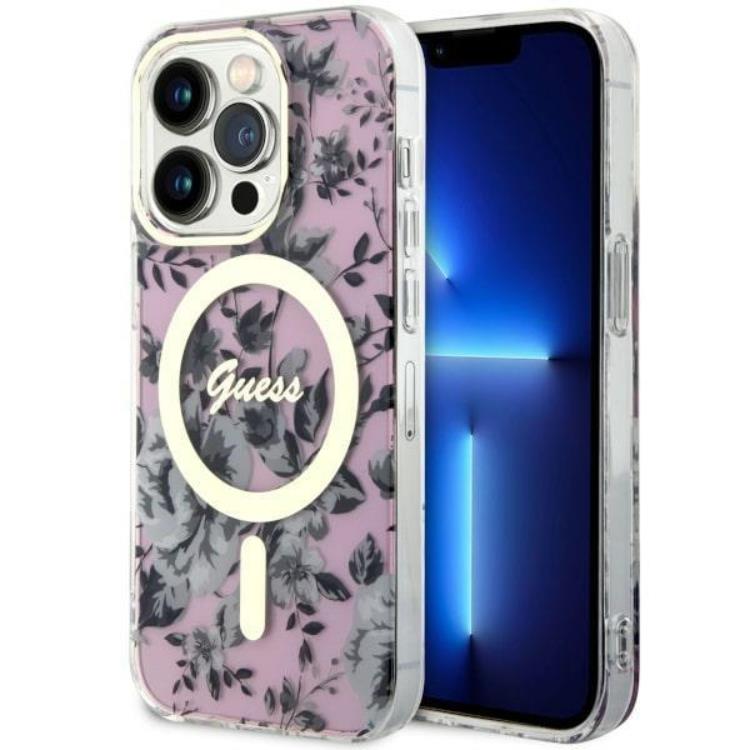 Guess Guess Mobilskal till iPhone 14 Pro Max MagSafe Flower - Rosa