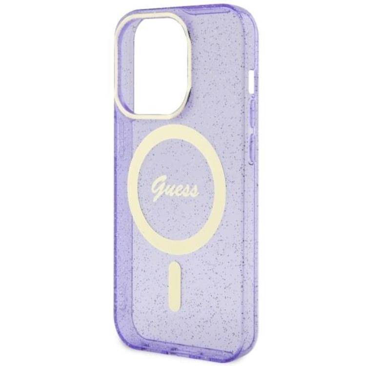 Guess Guess Mobilskal till iPhone 14 Pro Max MagSafe Glitter Guld - Lila