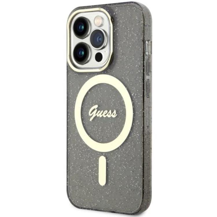 Guess Guess Mobilskal till iPhone 14 Pro Max MagSafe Glitter Guld - Svart