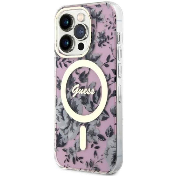 Guess Guess Mobilskal till iPhone 14 Pro MagSafe Flower - Rosa