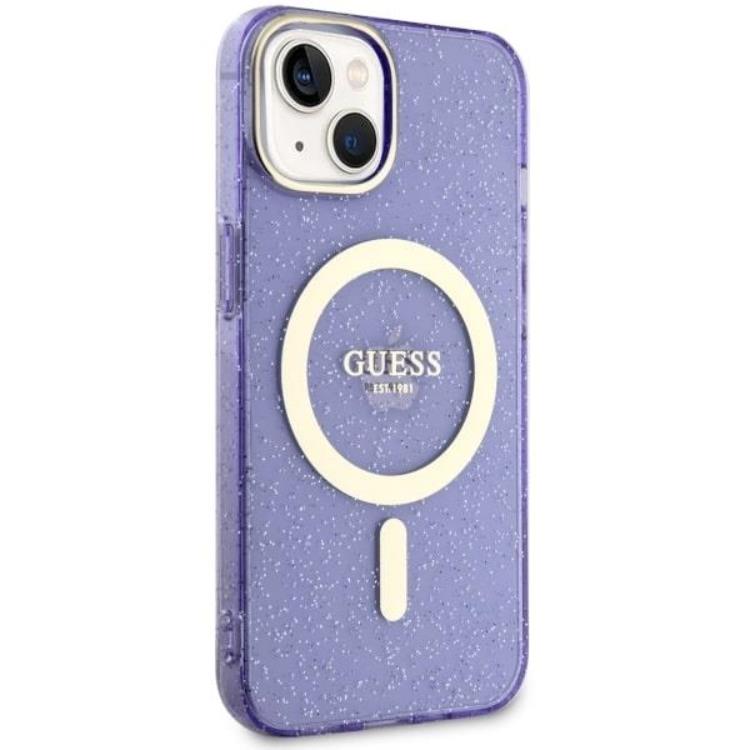 Guess Guess Mobilskal till iPhone 14 MagSafe Glitter Guld - Lila