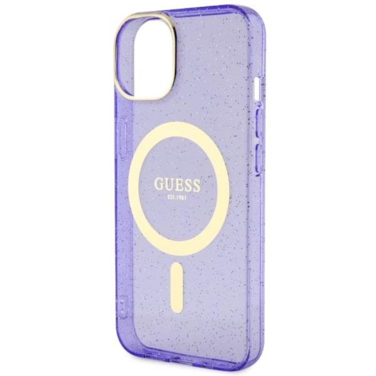 Guess Guess Mobilskal till iPhone 14 MagSafe Glitter Guld - Lila
