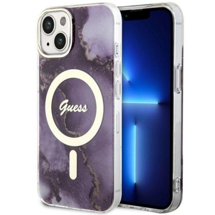 Guess Guess Mobilskal till iPhone 14 MagSafe Guld Marble - Lila