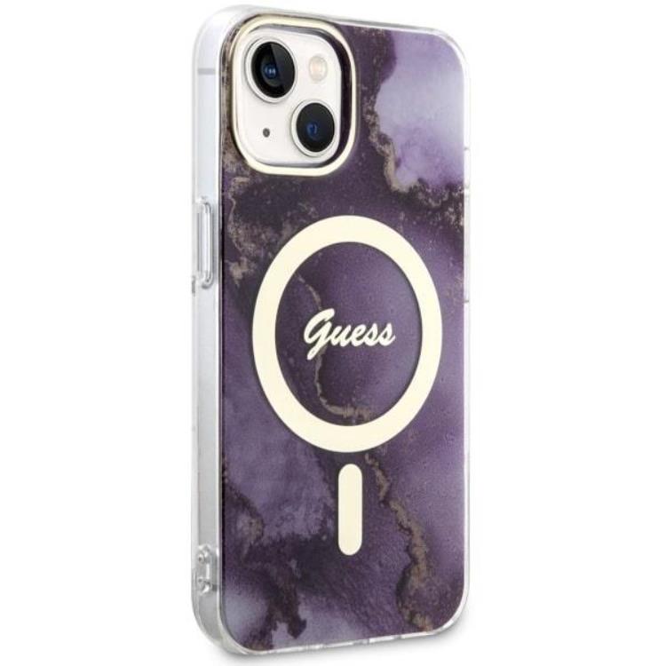 Guess Guess Mobilskal till iPhone 14 MagSafe Guld Marble - Lila