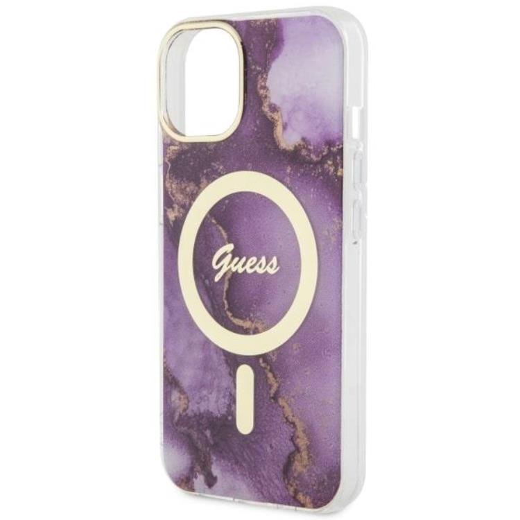 Guess Guess Mobilskal till iPhone 14 MagSafe Guld Marble - Lila