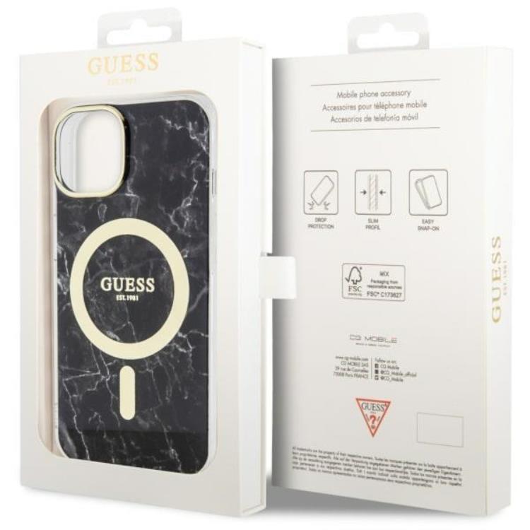 Guess Guess Mobilskal till iPhone 14 MagSafe Marble - Svart