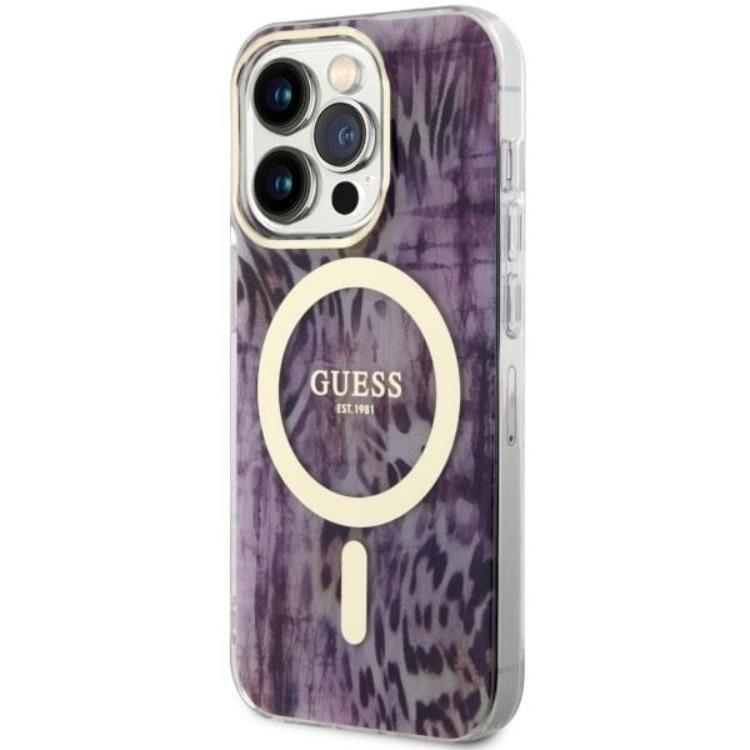 Guess Guess Mobilskal till iPhone 14 Pro MagSafe Leopard - Rosa