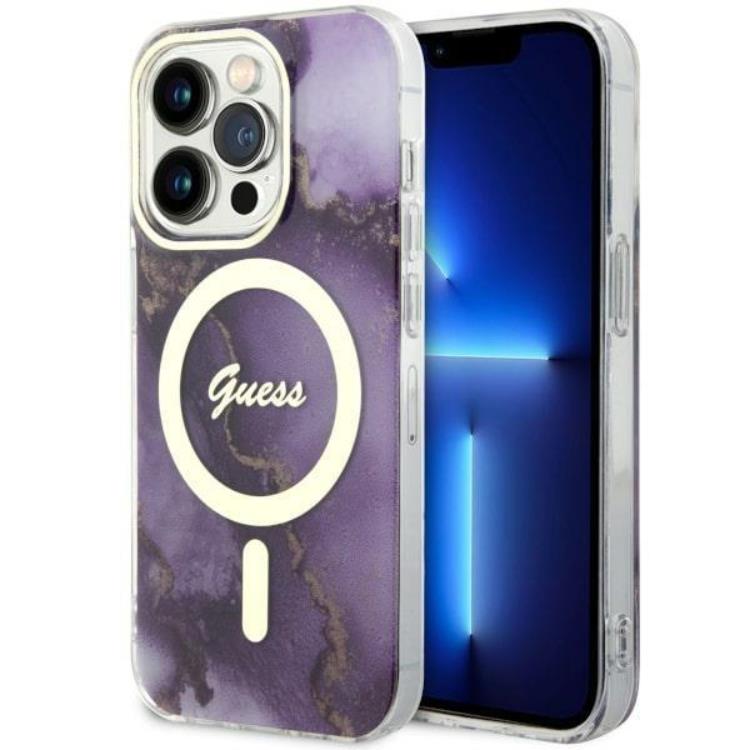Guess Guess Mobilskal till iPhone 14 Pro MagSafe Guld Marble - Lila