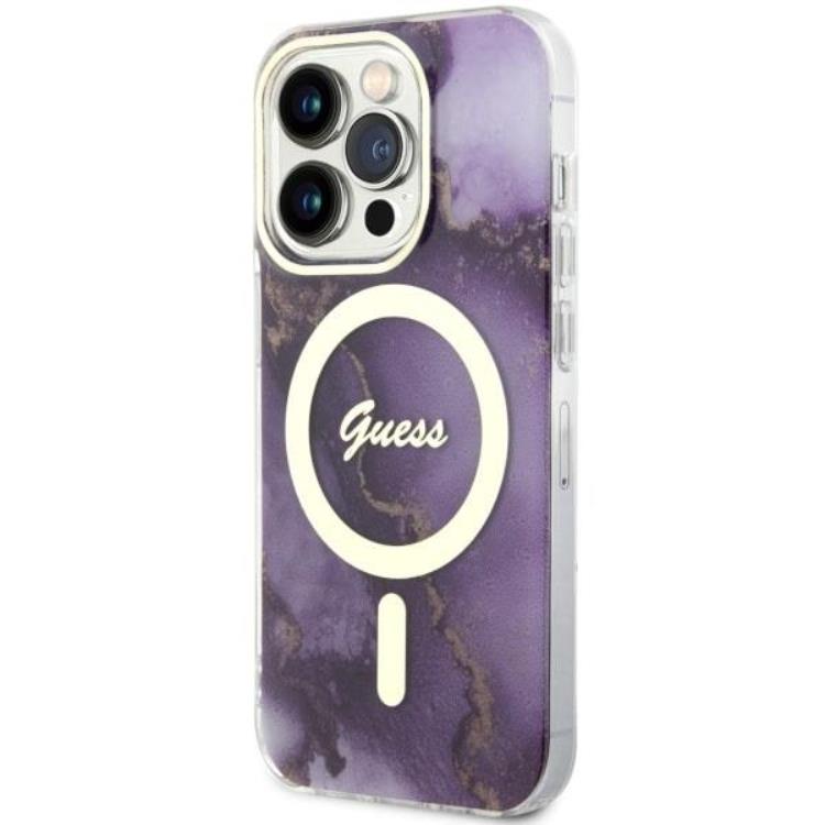Guess Guess Mobilskal till iPhone 14 Pro MagSafe Guld Marble - Lila