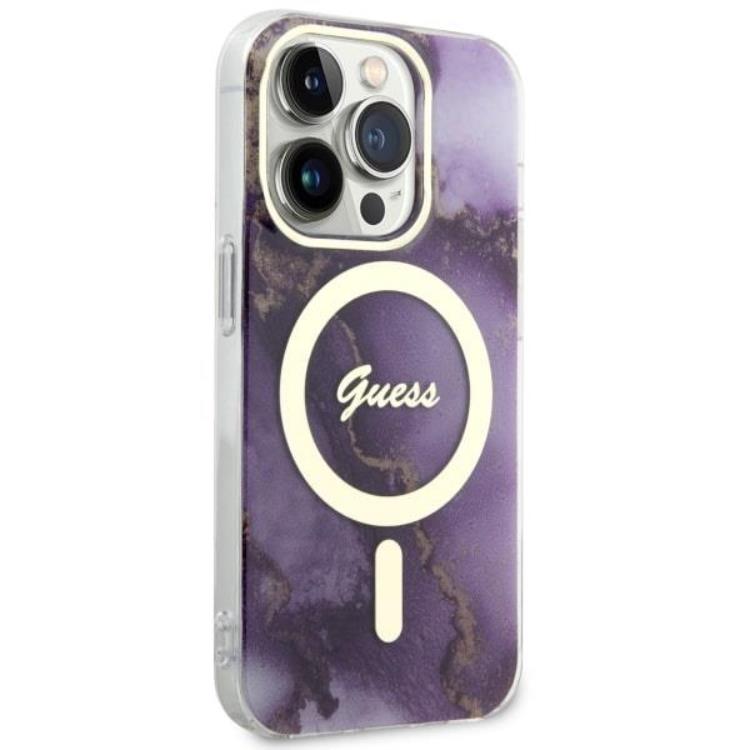 Guess Guess Mobilskal till iPhone 14 Pro MagSafe Guld Marble - Lila