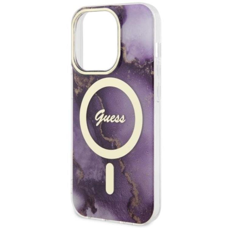 Guess Guess Mobilskal till iPhone 14 Pro MagSafe Guld Marble - Lila