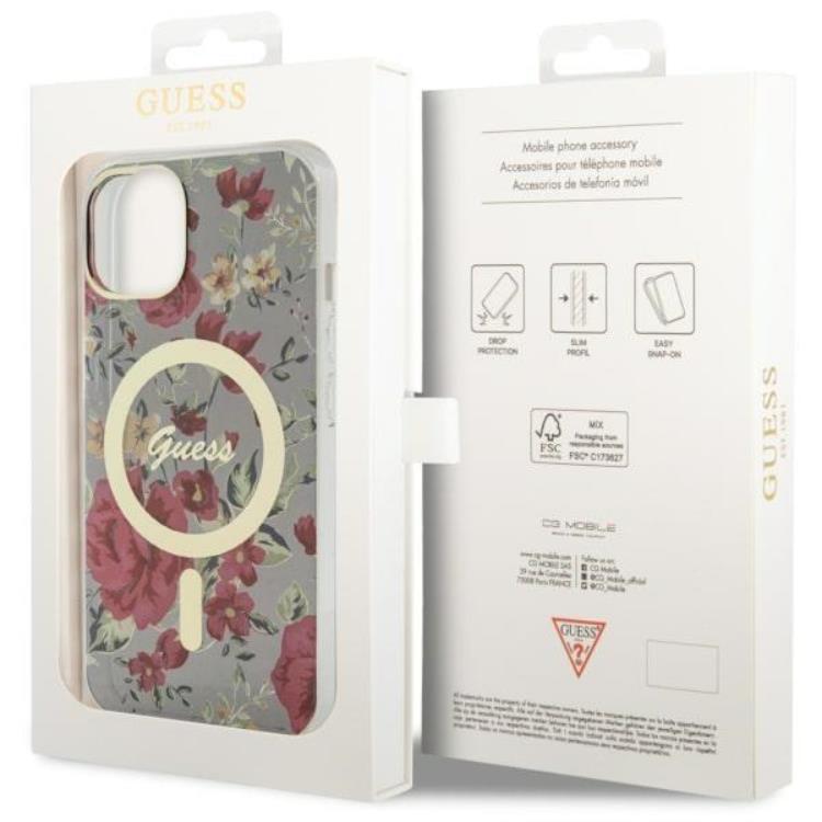 Guess Guess Mobilskal till iPhone 14 MagSafe Flower - Grön/Khaki