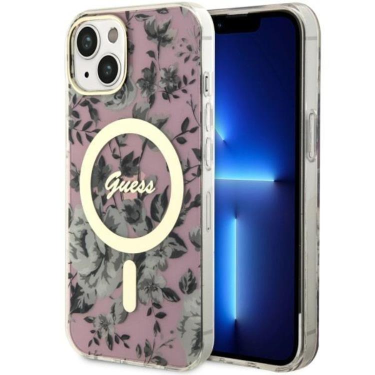 Guess Guess Mobilskal till iPhone 14 MagSafe Flower - Rosa