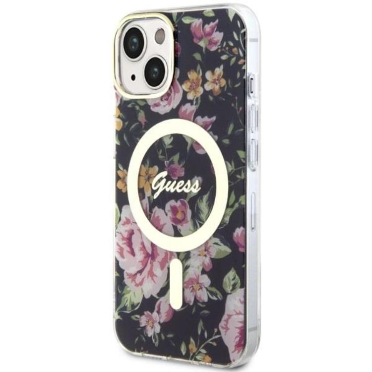 Guess Guess Mobilskal till iPhone 14 MagSafe Flower - Svart