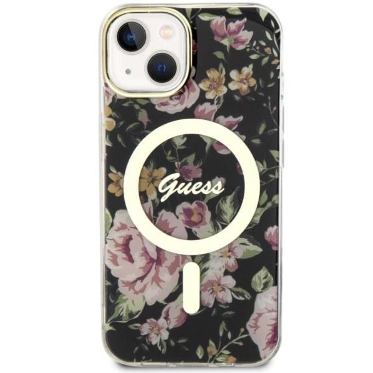 Guess Guess Mobilskal till iPhone 14 MagSafe Flower - Svart